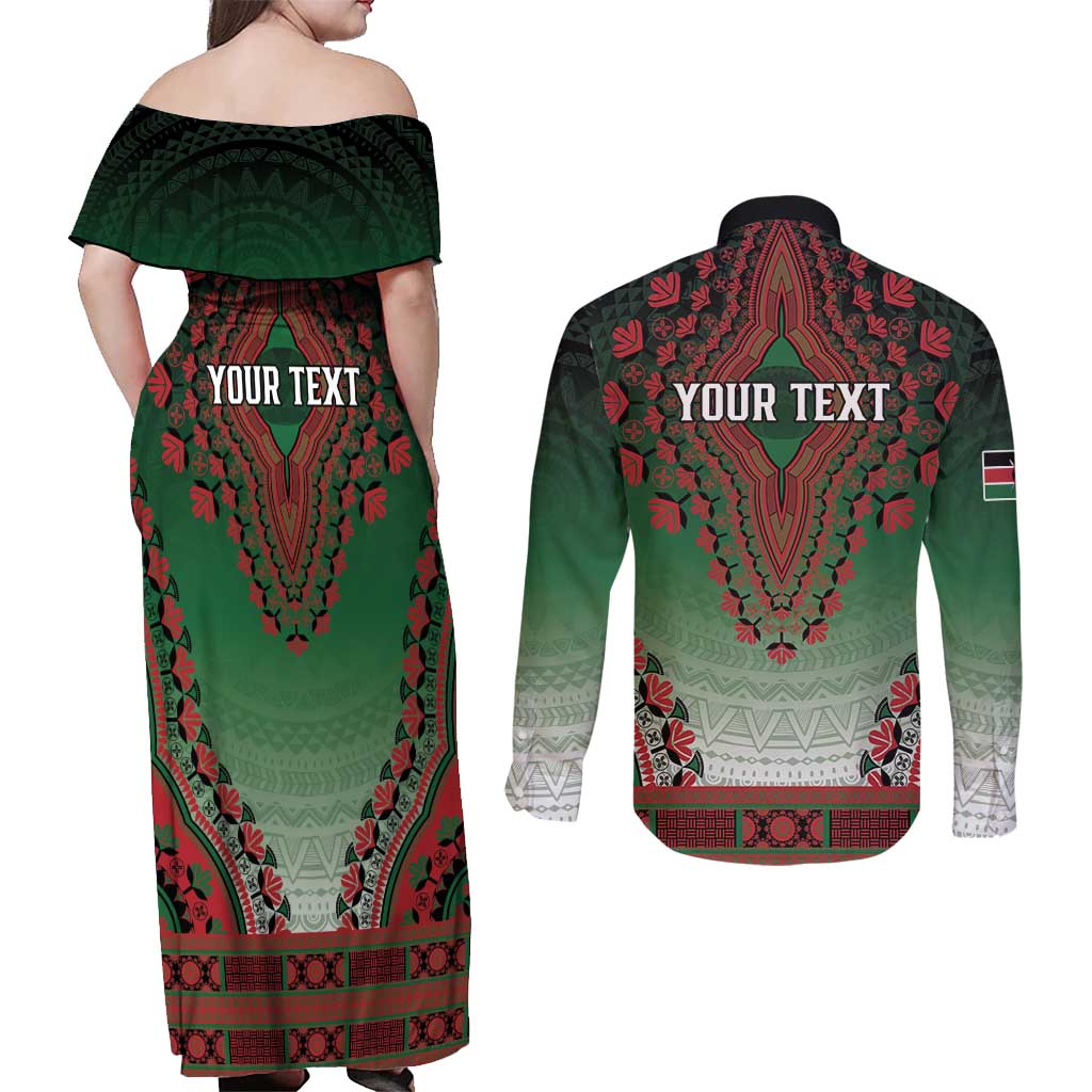 Personalized Kenya African Dashiki Couples Matching Off Shoulder Maxi Dress and Long Sleeve Button Shirt - Wonder Print Shop