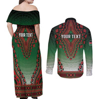 Personalized Kenya African Dashiki Couples Matching Off Shoulder Maxi Dress and Long Sleeve Button Shirt - Wonder Print Shop