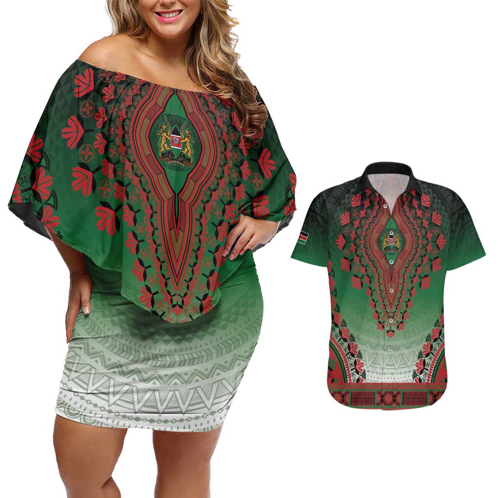 Personalized Kenya African Dashiki Couples Matching Off Shoulder Short Dress and Hawaiian Shirt - Wonder Print Shop