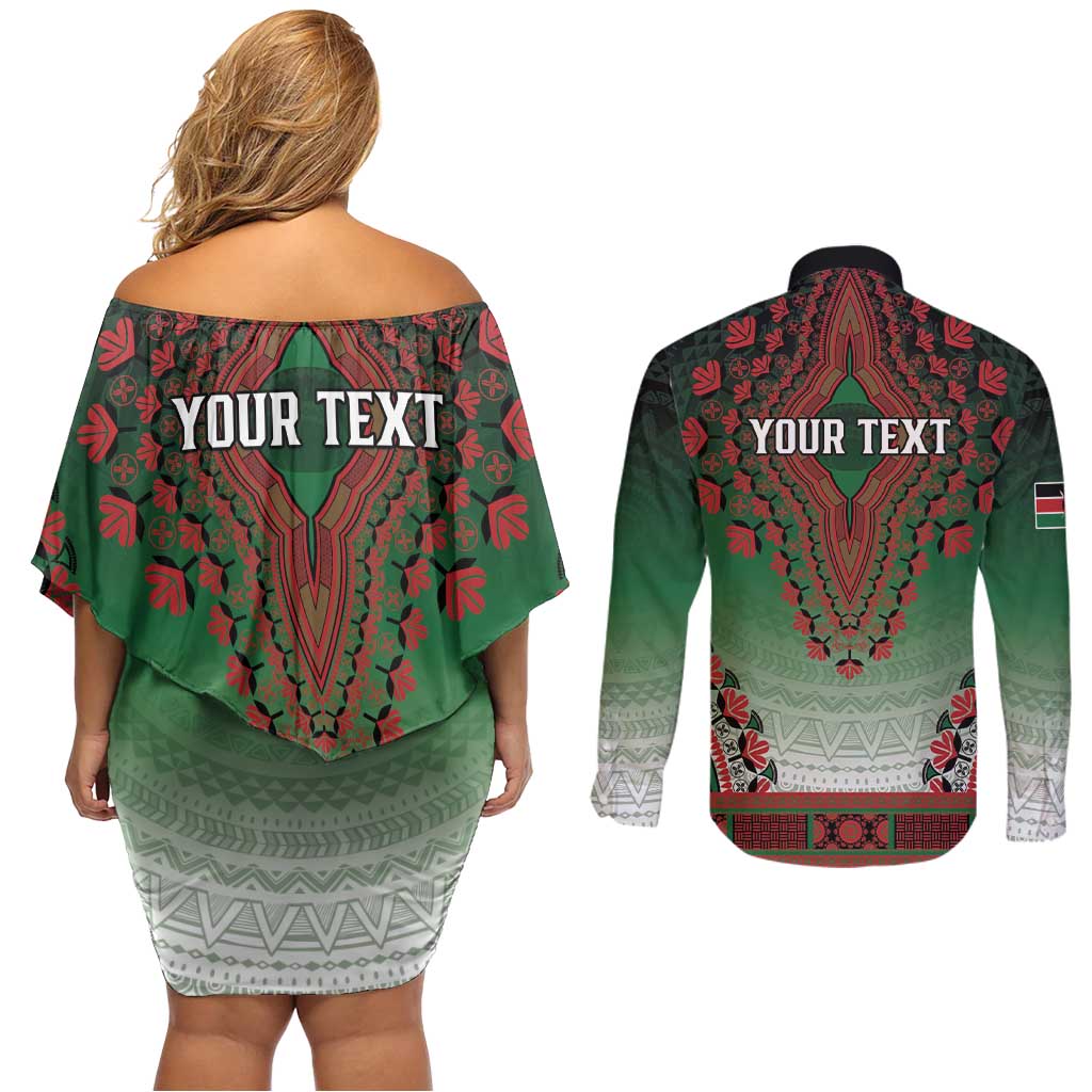 Personalized Kenya African Dashiki Couples Matching Off Shoulder Short Dress and Long Sleeve Button Shirt - Wonder Print Shop
