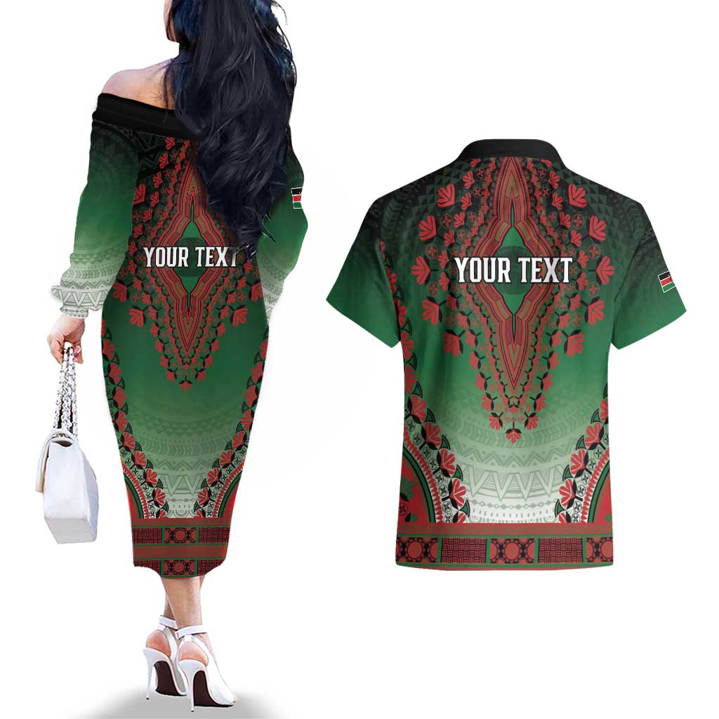Personalized Kenya African Dashiki Couples Matching Off The Shoulder Long Sleeve Dress and Hawaiian Shirt - Wonder Print Shop