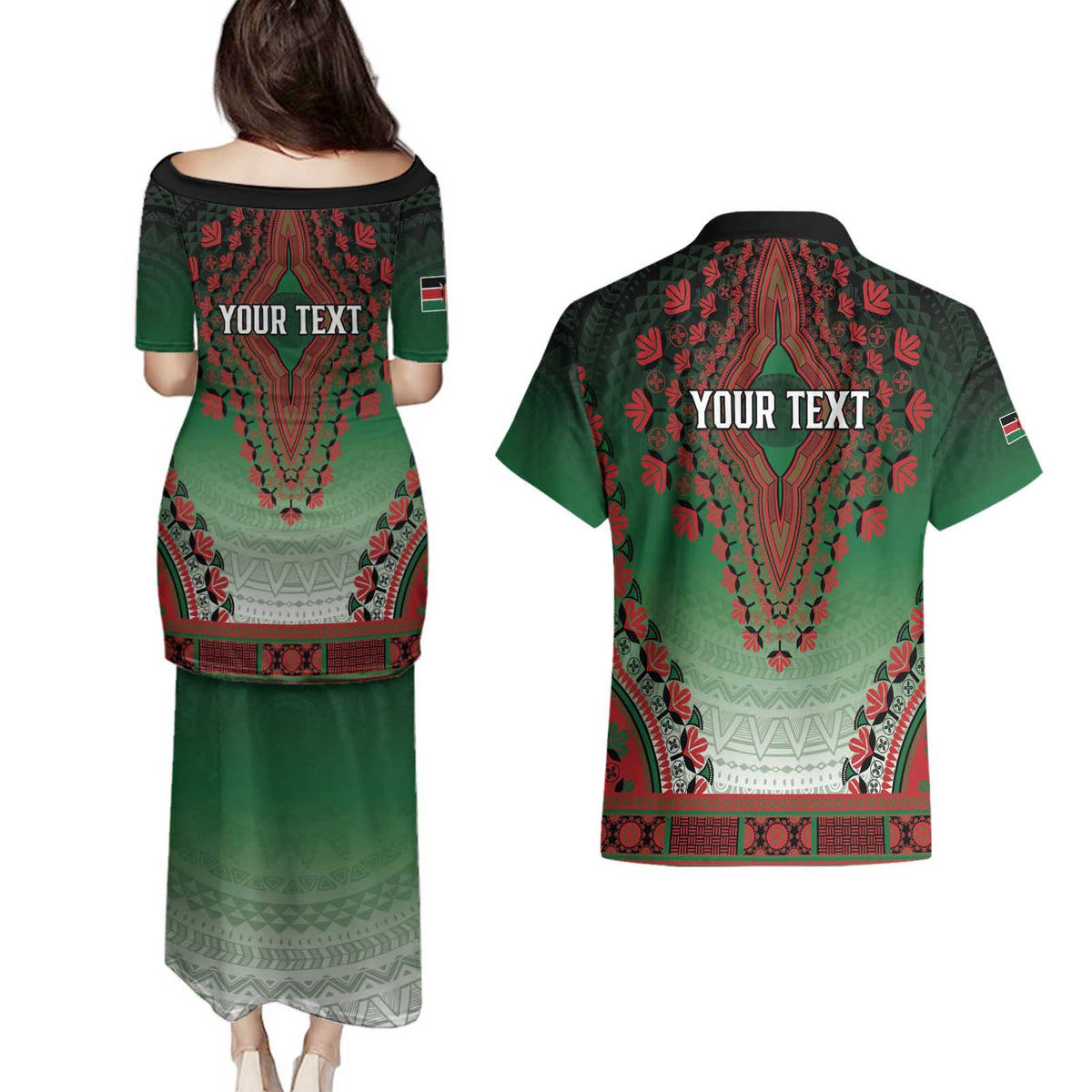 Personalized Kenya African Dashiki Couples Matching Puletasi and Hawaiian Shirt - Wonder Print Shop