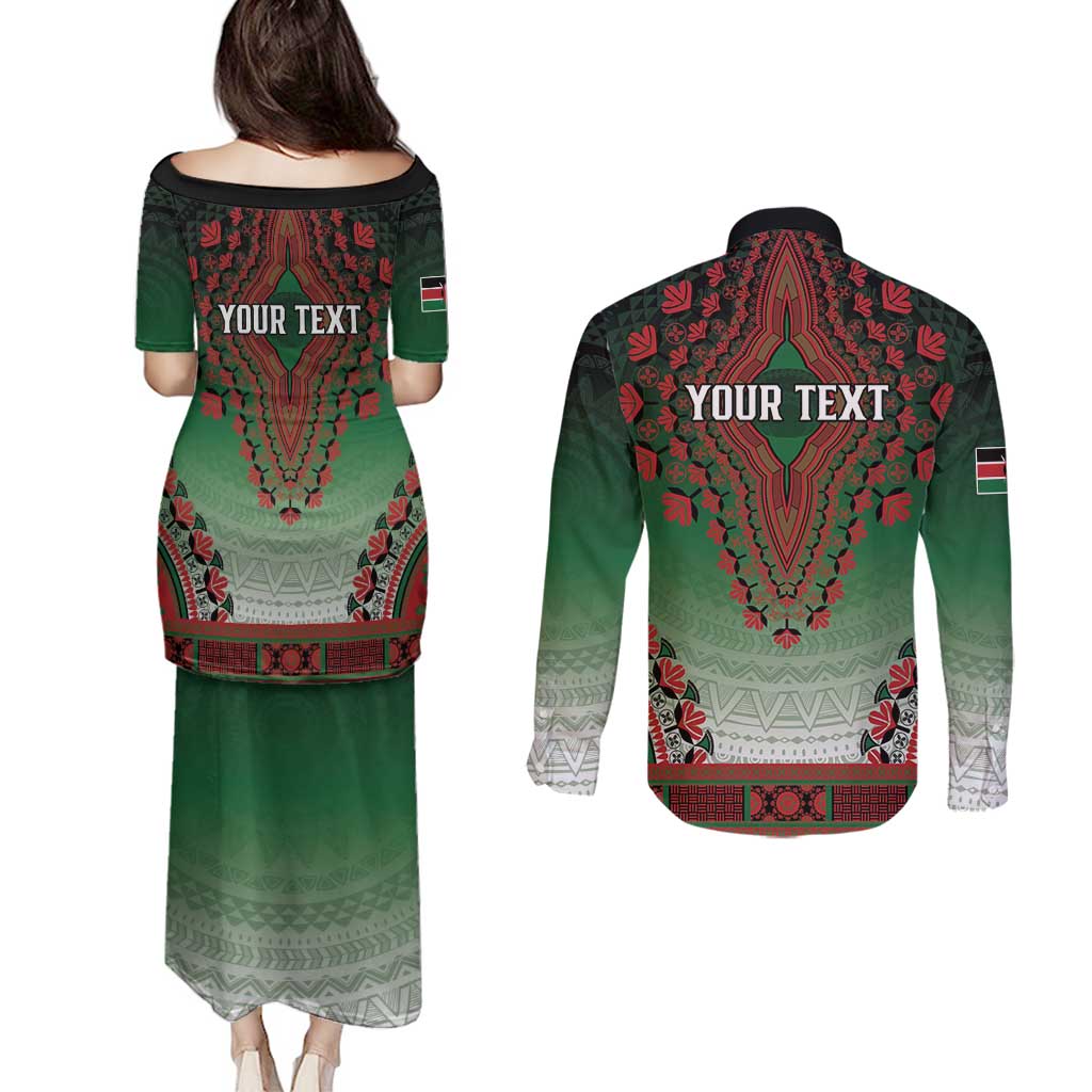 Personalized Kenya African Dashiki Couples Matching Puletasi and Long Sleeve Button Shirt - Wonder Print Shop