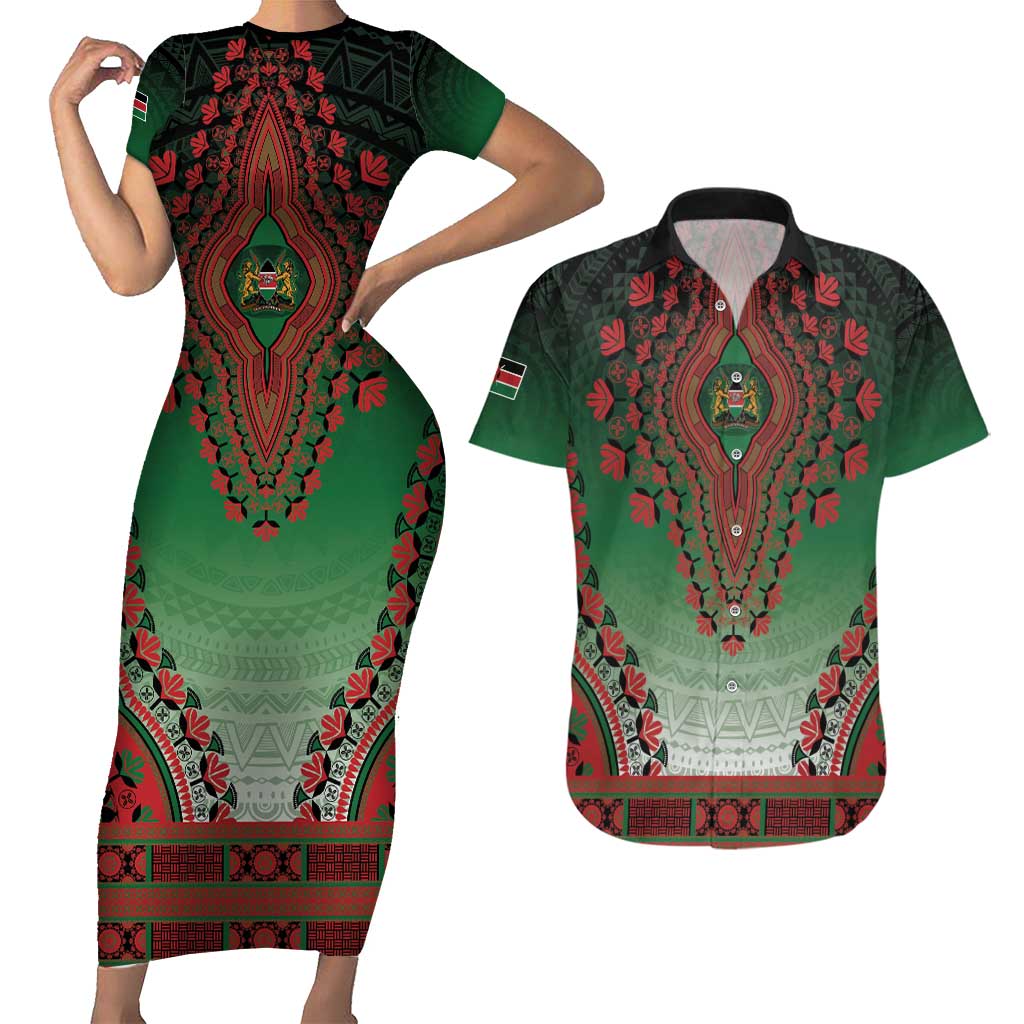 Personalized Kenya African Dashiki Couples Matching Short Sleeve Bodycon Dress and Hawaiian Shirt - Wonder Print Shop