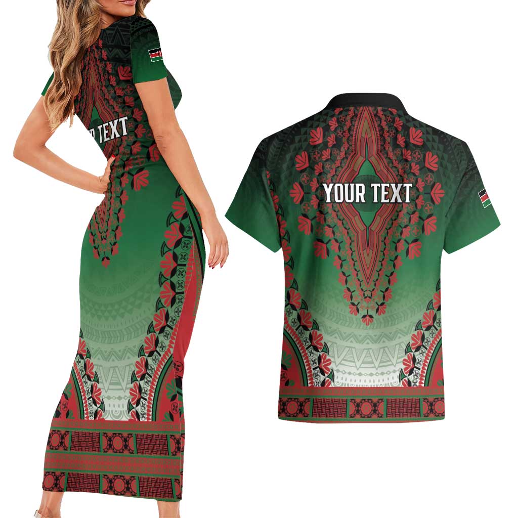 Personalized Kenya African Dashiki Couples Matching Short Sleeve Bodycon Dress and Hawaiian Shirt - Wonder Print Shop