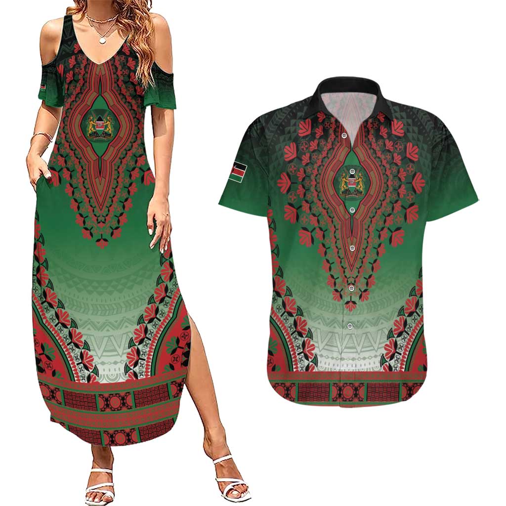 Personalized Kenya African Dashiki Couples Matching Summer Maxi Dress and Hawaiian Shirt - Wonder Print Shop