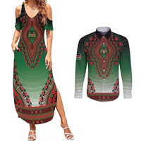 Personalized Kenya African Dashiki Couples Matching Summer Maxi Dress and Long Sleeve Button Shirt - Wonder Print Shop