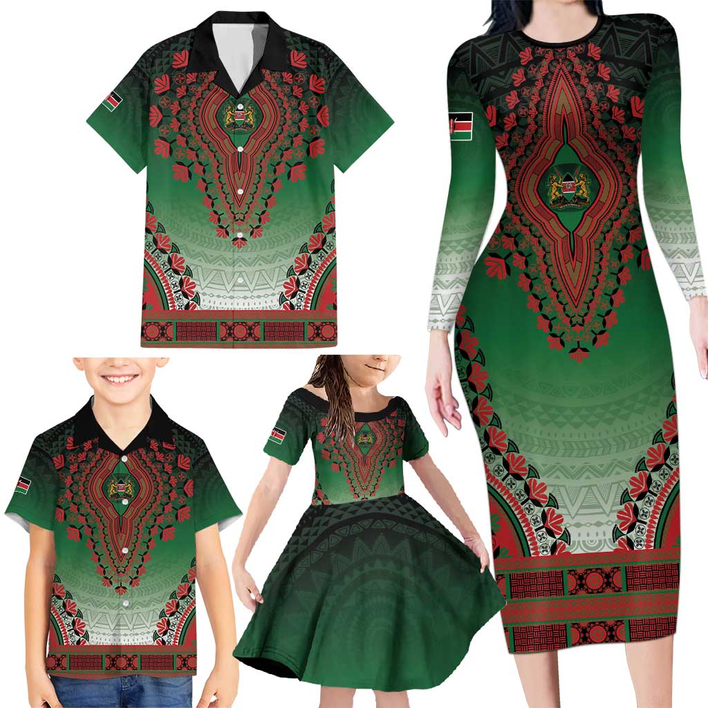 Personalized Kenya African Dashiki Family Matching Long Sleeve Bodycon Dress and Hawaiian Shirt - Wonder Print Shop
