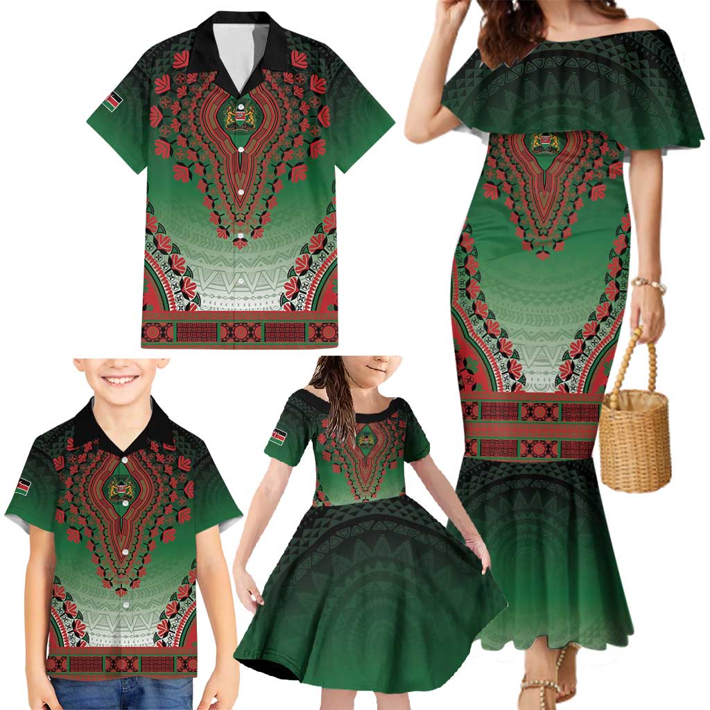 Personalized Kenya African Dashiki Family Matching Mermaid Dress and Hawaiian Shirt - Wonder Print Shop