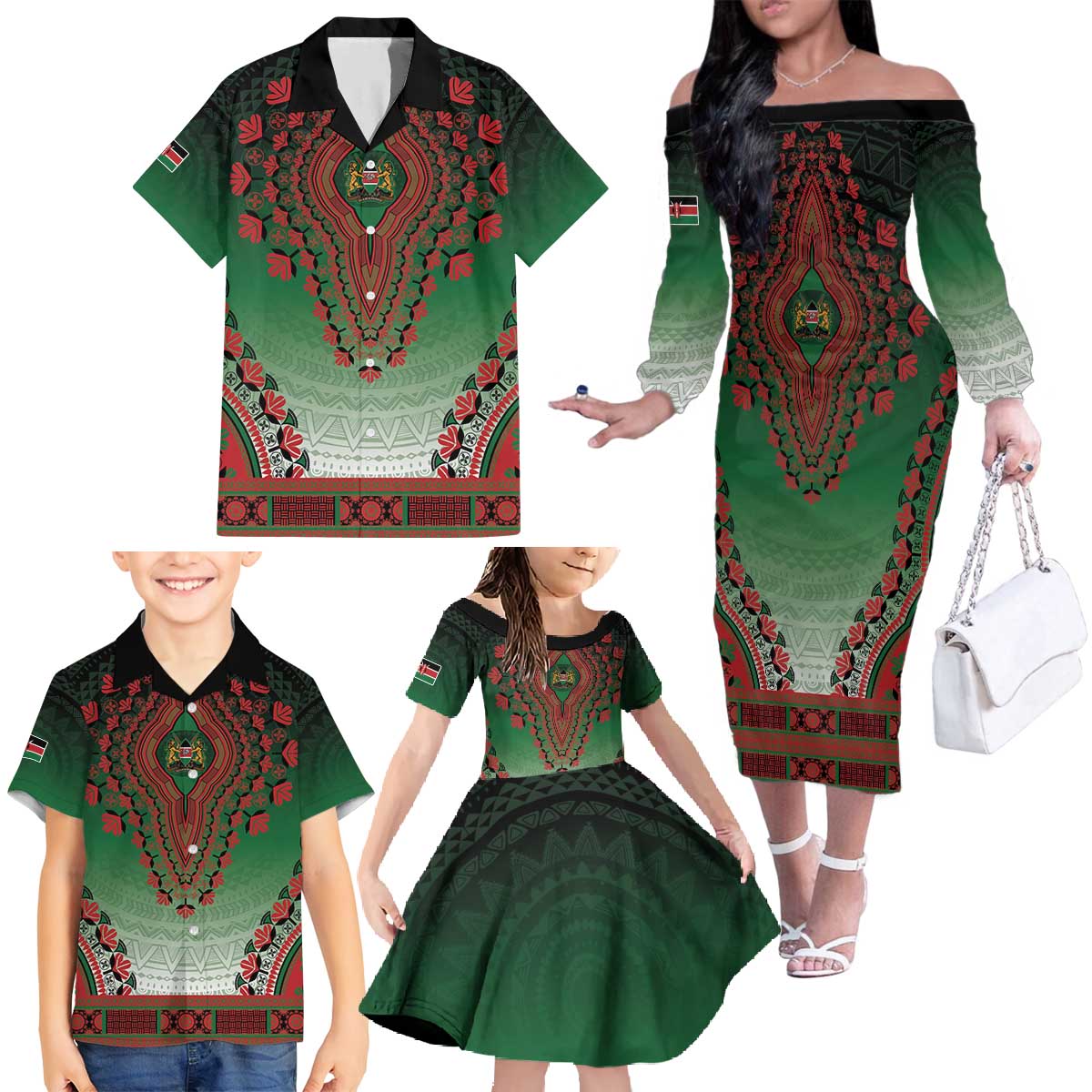 Personalized Kenya African Dashiki Family Matching Off The Shoulder Long Sleeve Dress and Hawaiian Shirt - Wonder Print Shop