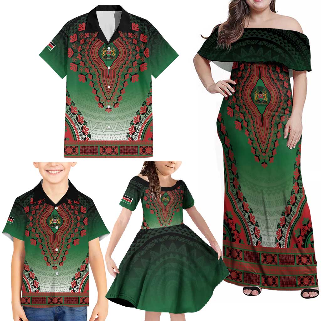 Personalized Kenya African Dashiki Family Matching Off Shoulder Maxi Dress and Hawaiian Shirt - Wonder Print Shop