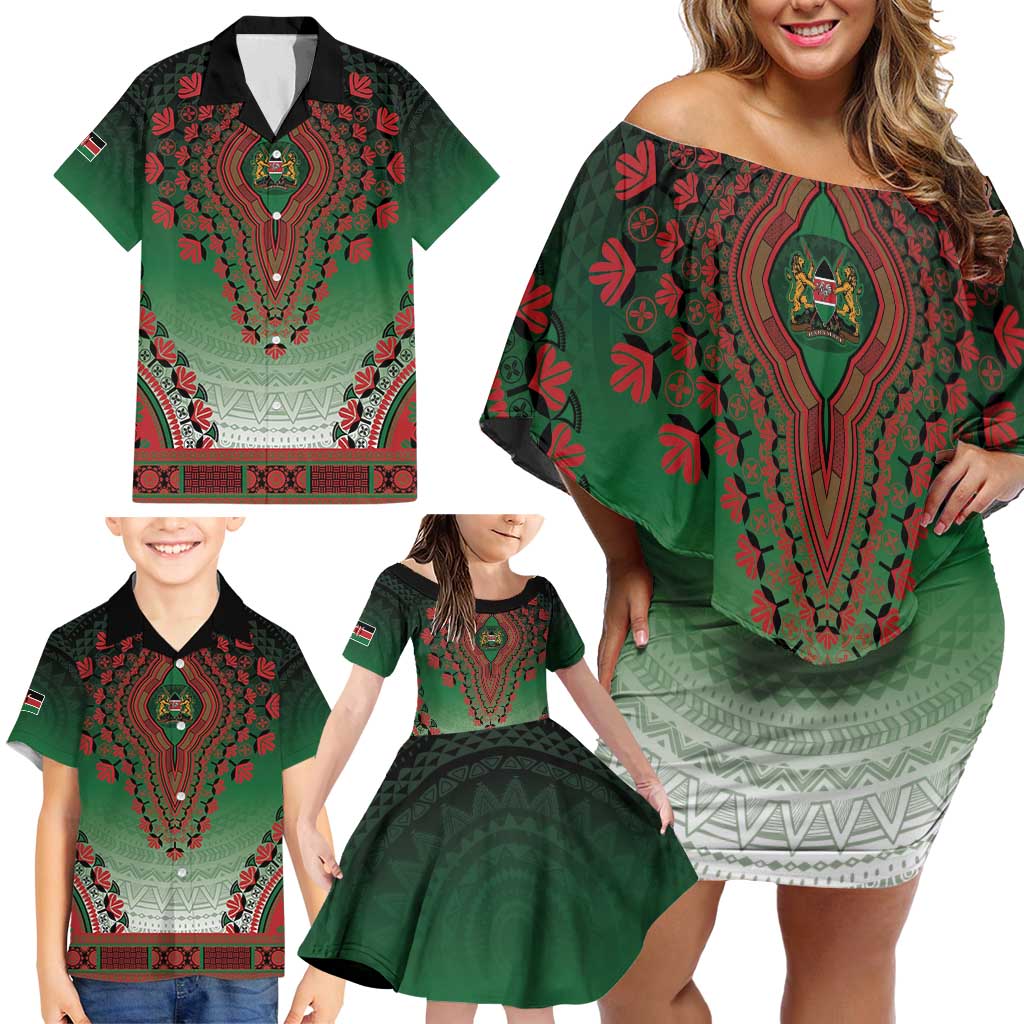 Personalized Kenya African Dashiki Family Matching Off Shoulder Short Dress and Hawaiian Shirt - Wonder Print Shop
