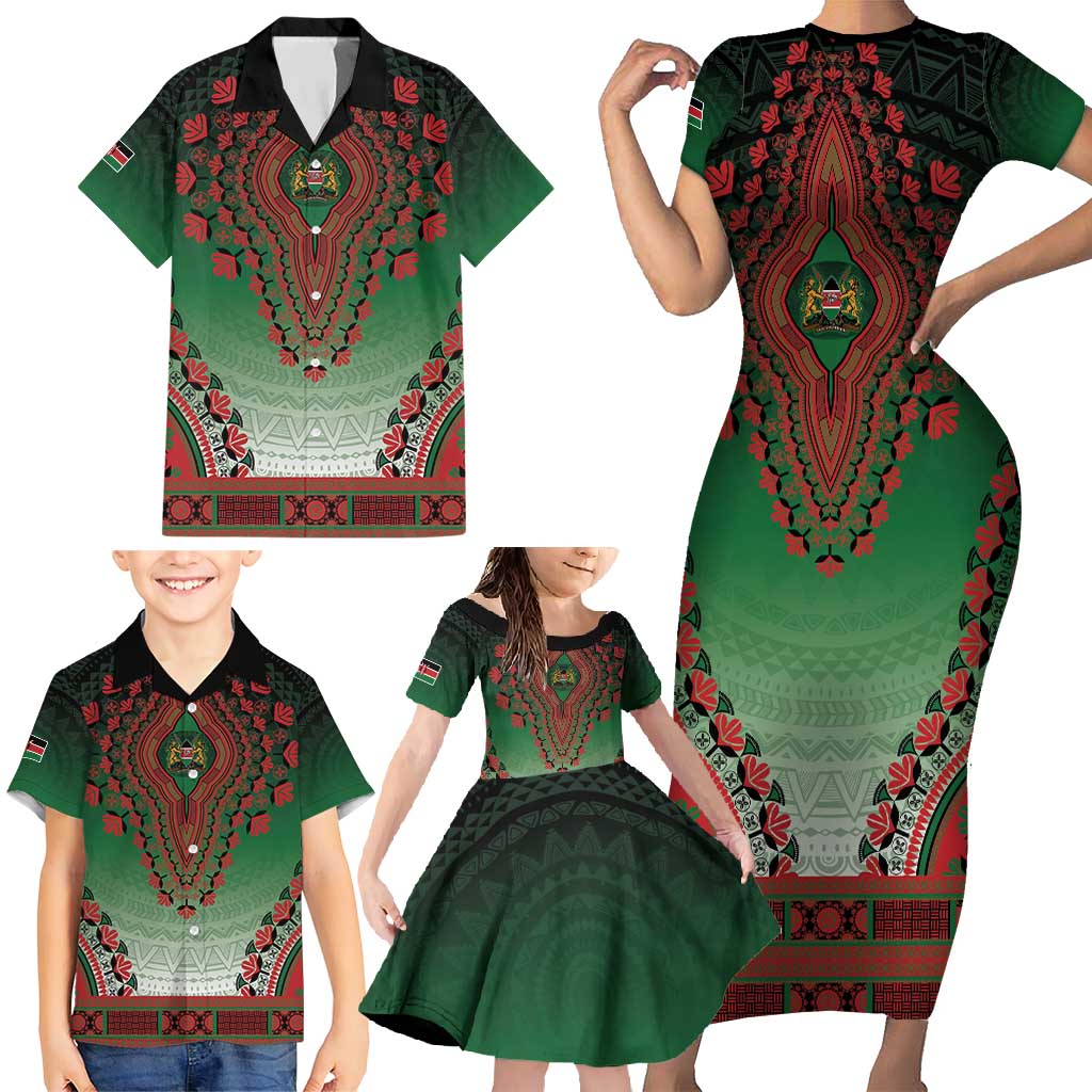 Personalized Kenya African Dashiki Family Matching Short Sleeve Bodycon Dress and Hawaiian Shirt - Wonder Print Shop
