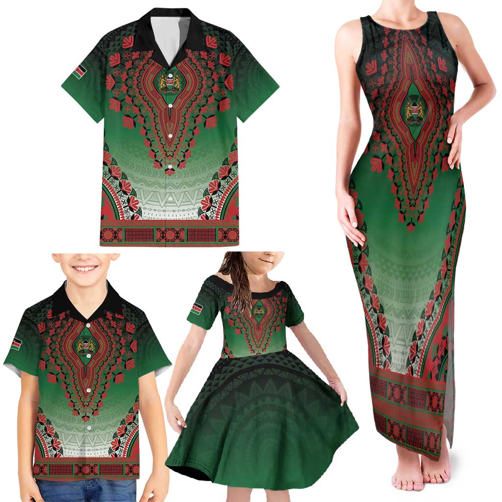 Personalized Kenya African Dashiki Family Matching Tank Maxi Dress and Hawaiian Shirt - Wonder Print Shop