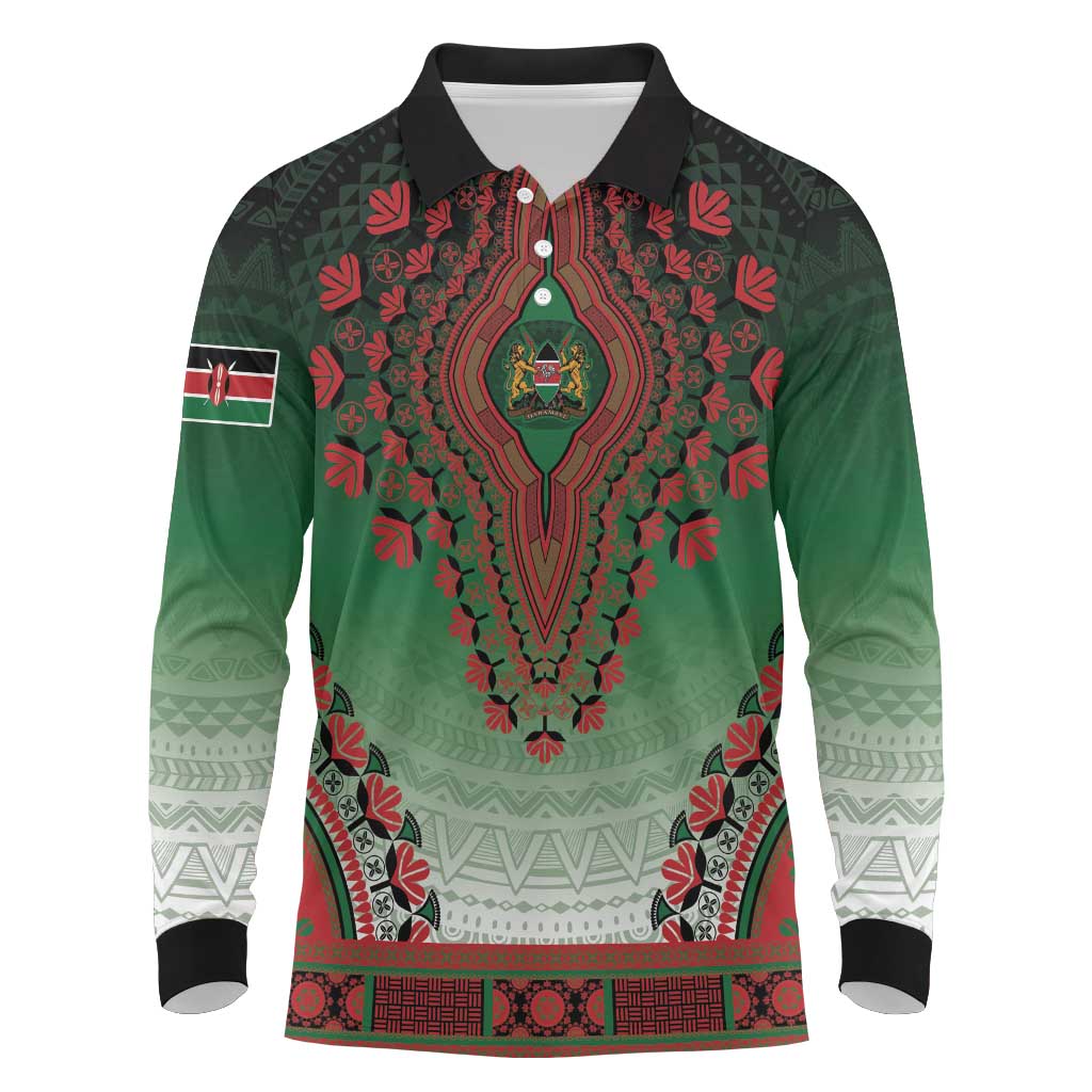 Personalized Kenya African Dashiki Long Sleeve Polo Shirt - Wonder Print Shop