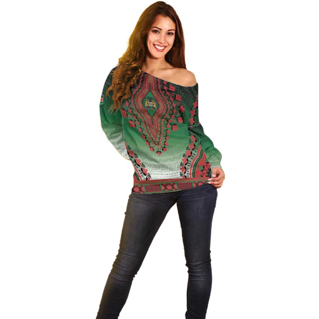 Personalized Kenya African Dashiki Off Shoulder Sweater - Wonder Print Shop
