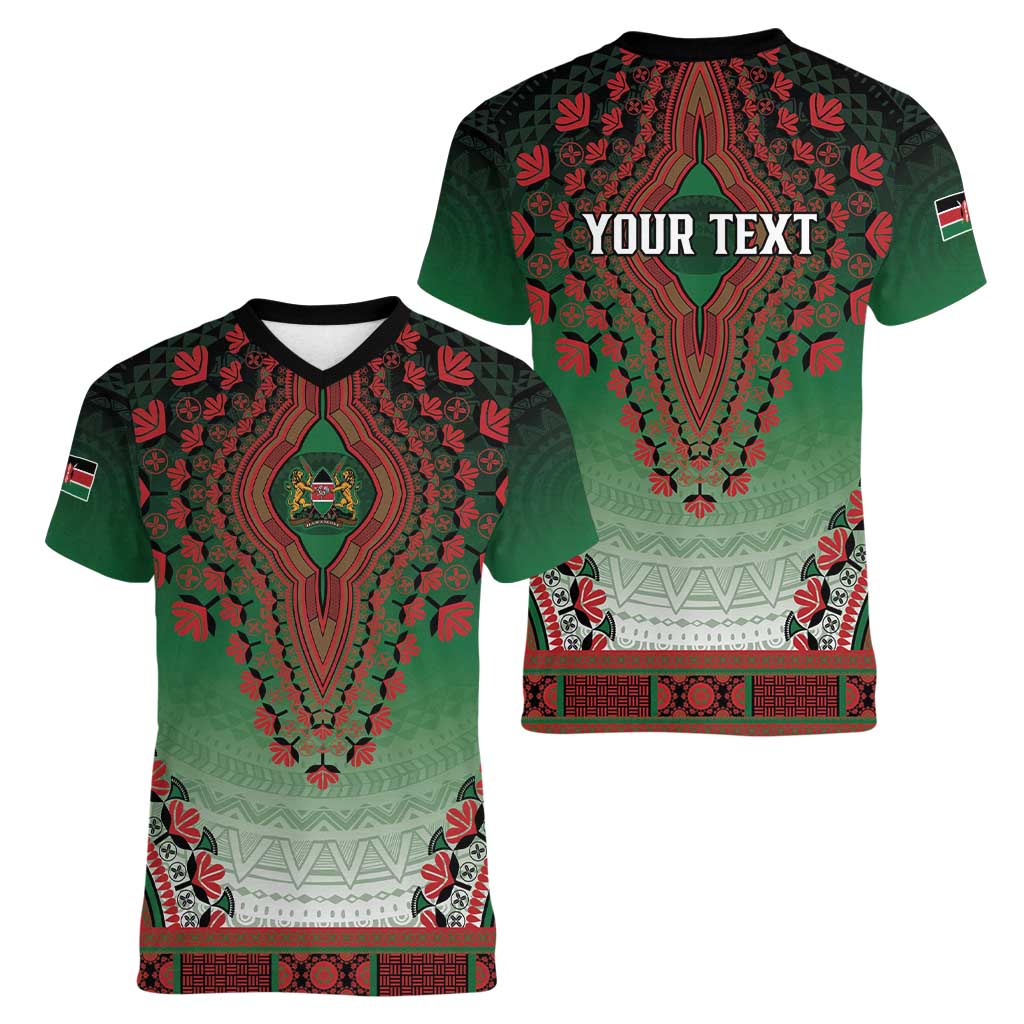 Personalized Kenya African Dashiki Women V-Neck T-Shirt - Wonder Print Shop