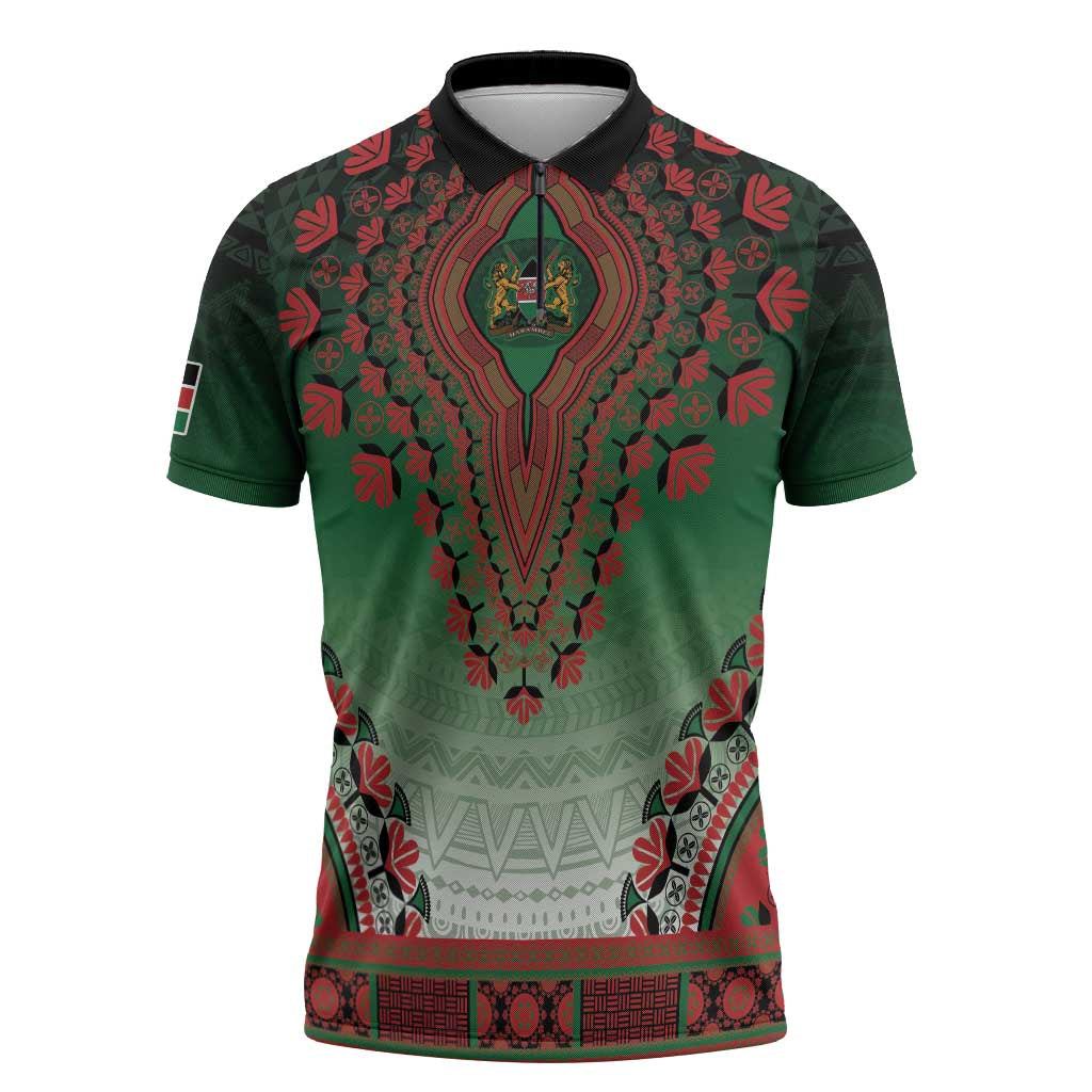 Personalized Kenya African Dashiki Zipper Polo Shirt - Wonder Print Shop