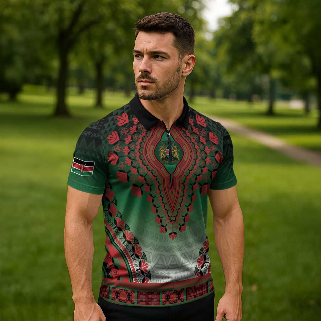 Personalized Kenya African Dashiki Zipper Polo Shirt - Wonder Print Shop