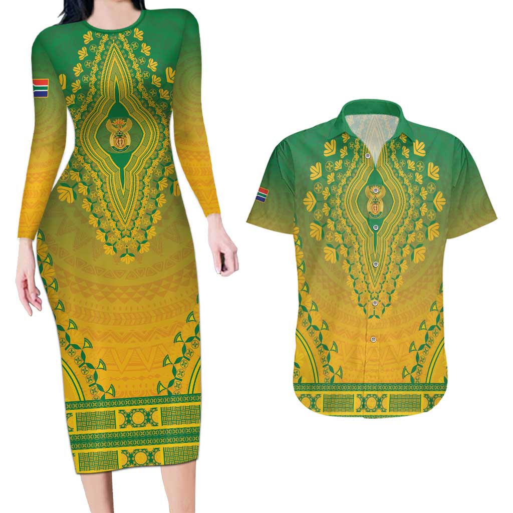 Personalized South Africa African Dashiki Couples Matching Long Sleeve Bodycon Dress and Hawaiian Shirt - Wonder Print Shop