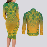 Personalized South Africa African Dashiki Couples Matching Long Sleeve Bodycon Dress and Long Sleeve Button Shirt - Wonder Print Shop