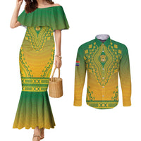 Personalized South Africa African Dashiki Couples Matching Mermaid Dress and Long Sleeve Button Shirt - Wonder Print Shop