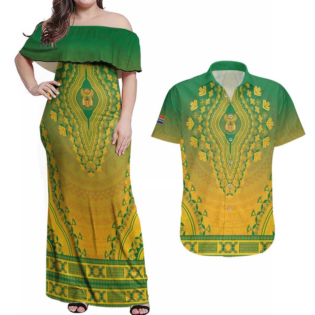 Personalized South Africa African Dashiki Couples Matching Off Shoulder Maxi Dress and Hawaiian Shirt - Wonder Print Shop