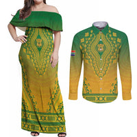 Personalized South Africa African Dashiki Couples Matching Off Shoulder Maxi Dress and Long Sleeve Button Shirt - Wonder Print Shop
