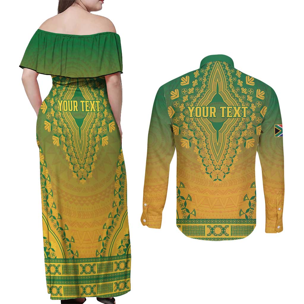 Personalized South Africa African Dashiki Couples Matching Off Shoulder Maxi Dress and Long Sleeve Button Shirt - Wonder Print Shop