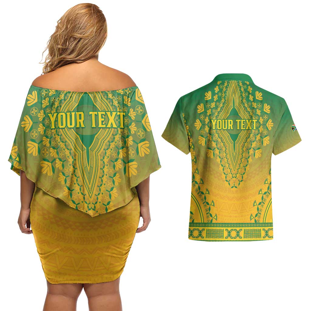 Personalized South Africa African Dashiki Couples Matching Off Shoulder Short Dress and Hawaiian Shirt - Wonder Print Shop