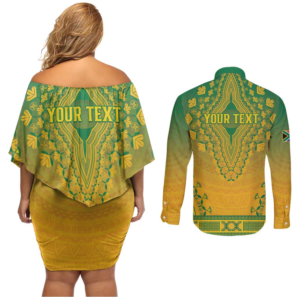 Personalized South Africa African Dashiki Couples Matching Off Shoulder Short Dress and Long Sleeve Button Shirt - Wonder Print Shop