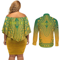 Personalized South Africa African Dashiki Couples Matching Off Shoulder Short Dress and Long Sleeve Button Shirt - Wonder Print Shop