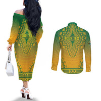 Personalized South Africa African Dashiki Couples Matching Off The Shoulder Long Sleeve Dress and Long Sleeve Button Shirt - Wonder Print Shop