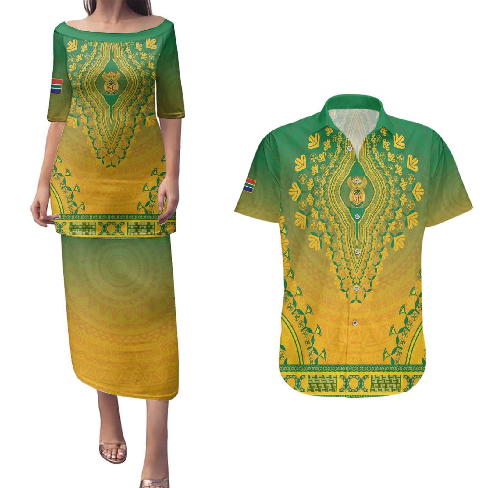 Personalized South Africa African Dashiki Couples Matching Puletasi and Hawaiian Shirt - Wonder Print Shop