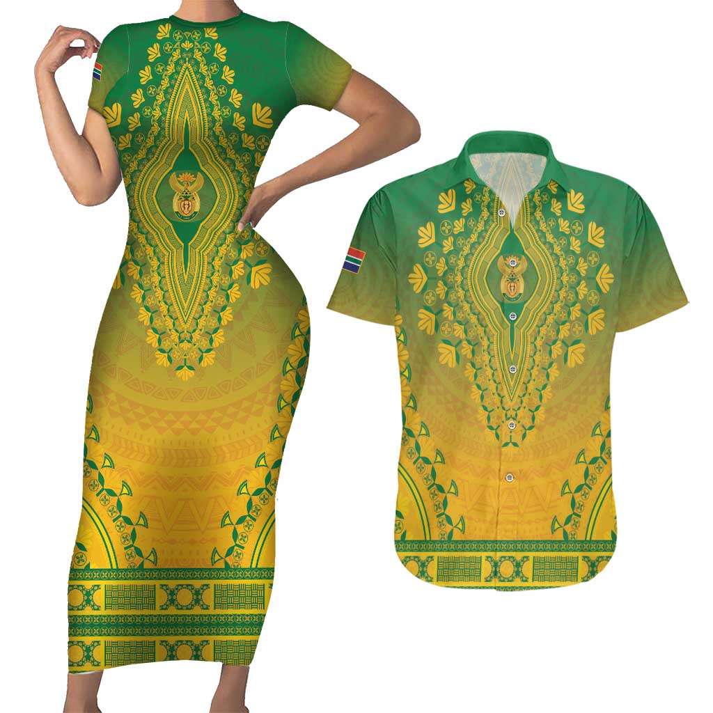 Personalized South Africa African Dashiki Couples Matching Short Sleeve Bodycon Dress and Hawaiian Shirt - Wonder Print Shop