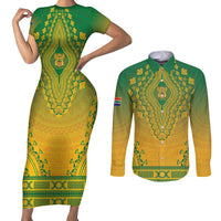 Personalized South Africa African Dashiki Couples Matching Short Sleeve Bodycon Dress and Long Sleeve Button Shirt - Wonder Print Shop