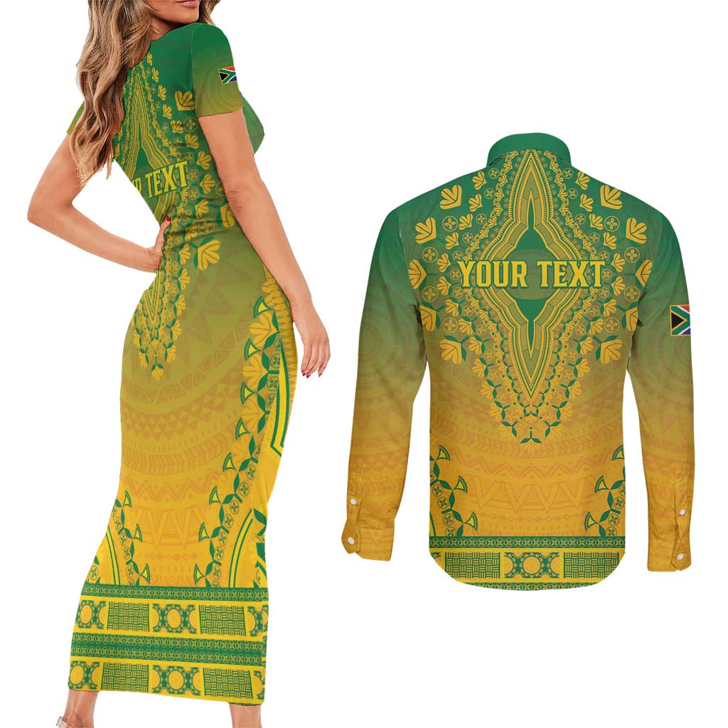 Personalized South Africa African Dashiki Couples Matching Short Sleeve Bodycon Dress and Long Sleeve Button Shirt - Wonder Print Shop