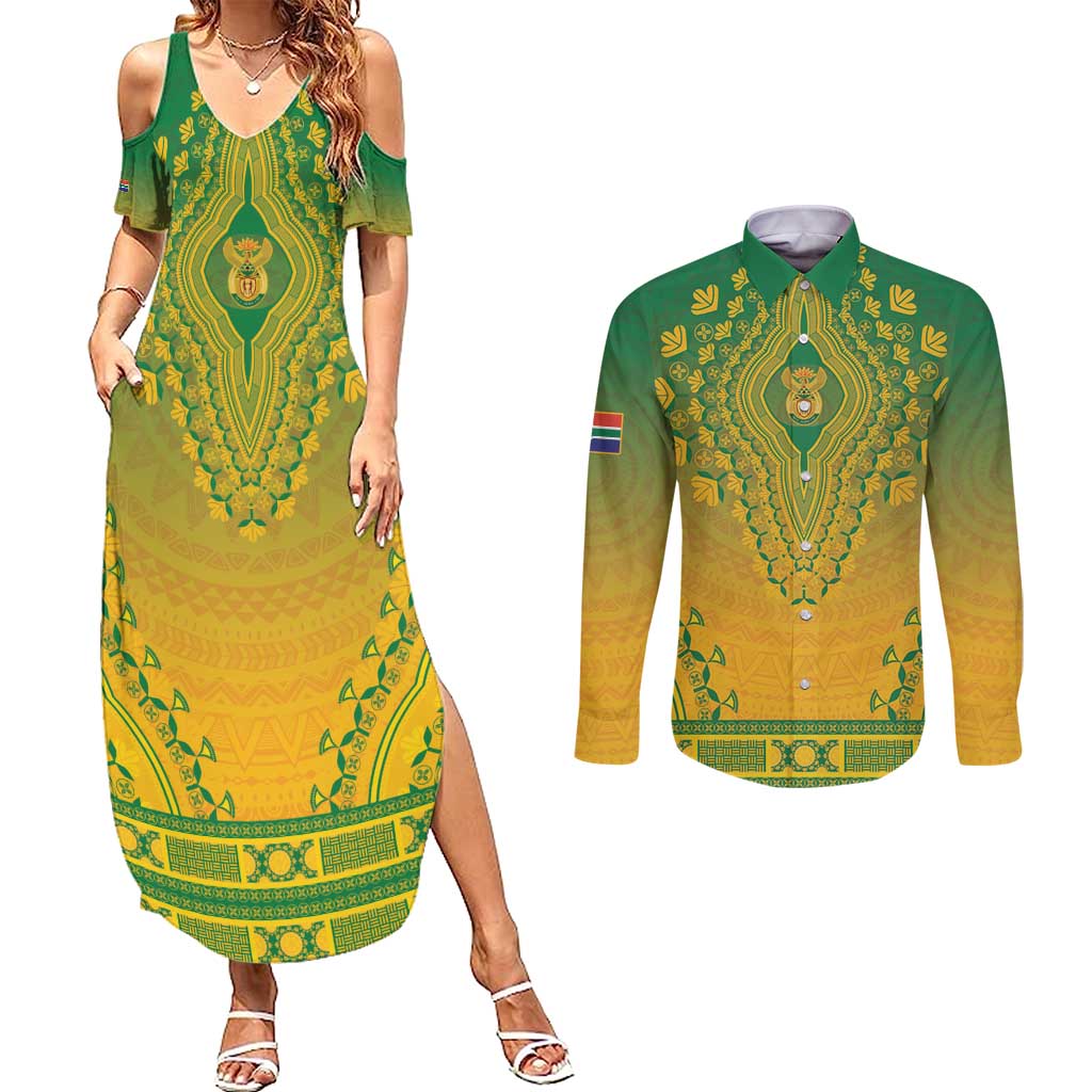 Personalized South Africa African Dashiki Couples Matching Summer Maxi Dress and Long Sleeve Button Shirt - Wonder Print Shop