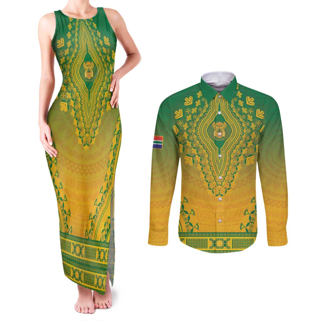 Personalized South Africa African Dashiki Couples Matching Tank Maxi Dress and Long Sleeve Button Shirt - Wonder Print Shop