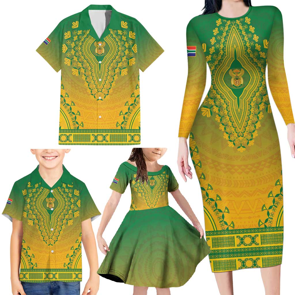 Personalized South Africa African Dashiki Family Matching Long Sleeve Bodycon Dress and Hawaiian Shirt - Wonder Print Shop