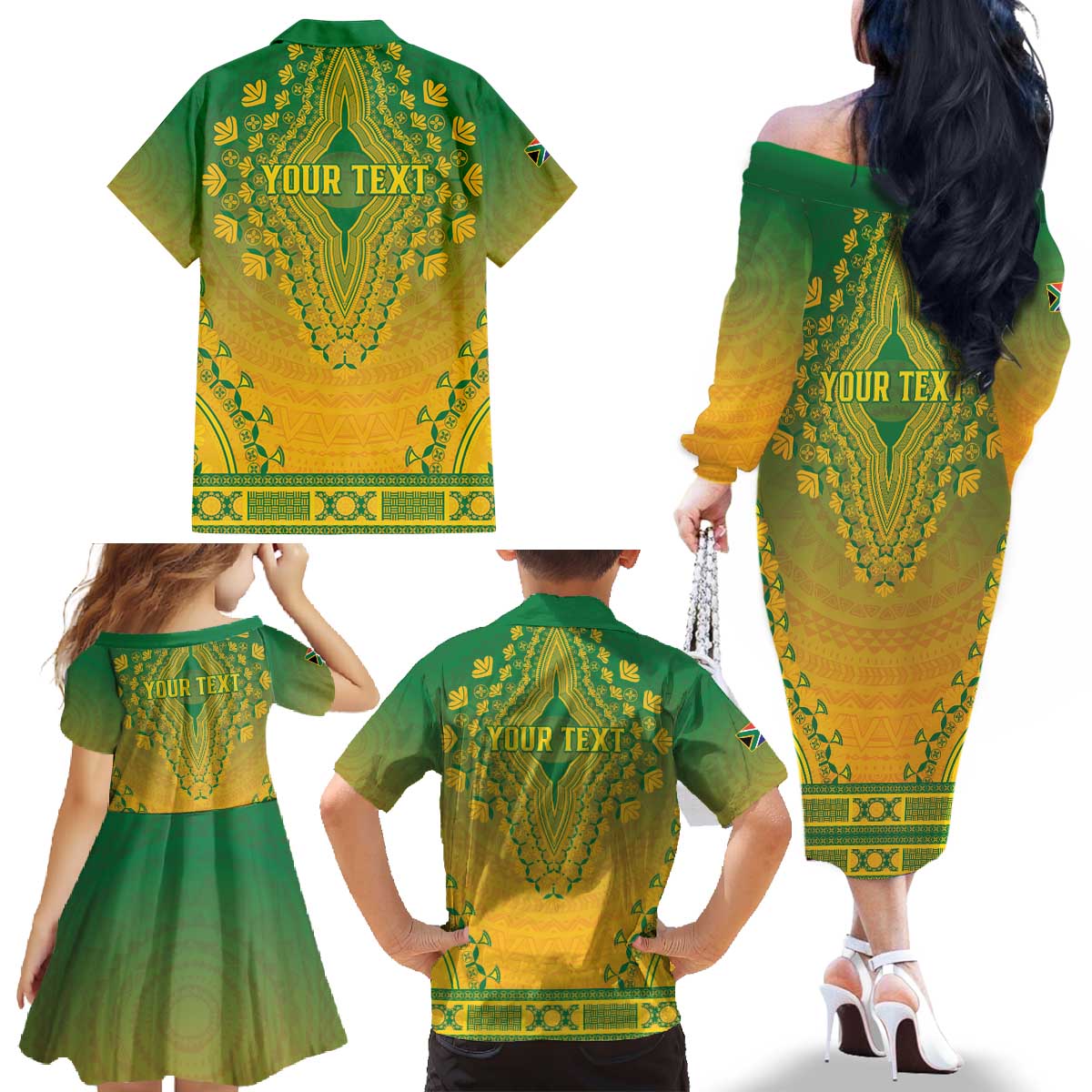 Personalized South Africa African Dashiki Family Matching Off The Shoulder Long Sleeve Dress and Hawaiian Shirt - Wonder Print Shop