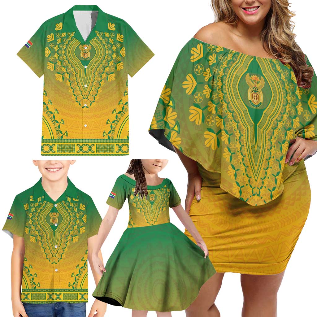 Personalized South Africa African Dashiki Family Matching Off Shoulder Short Dress and Hawaiian Shirt - Wonder Print Shop