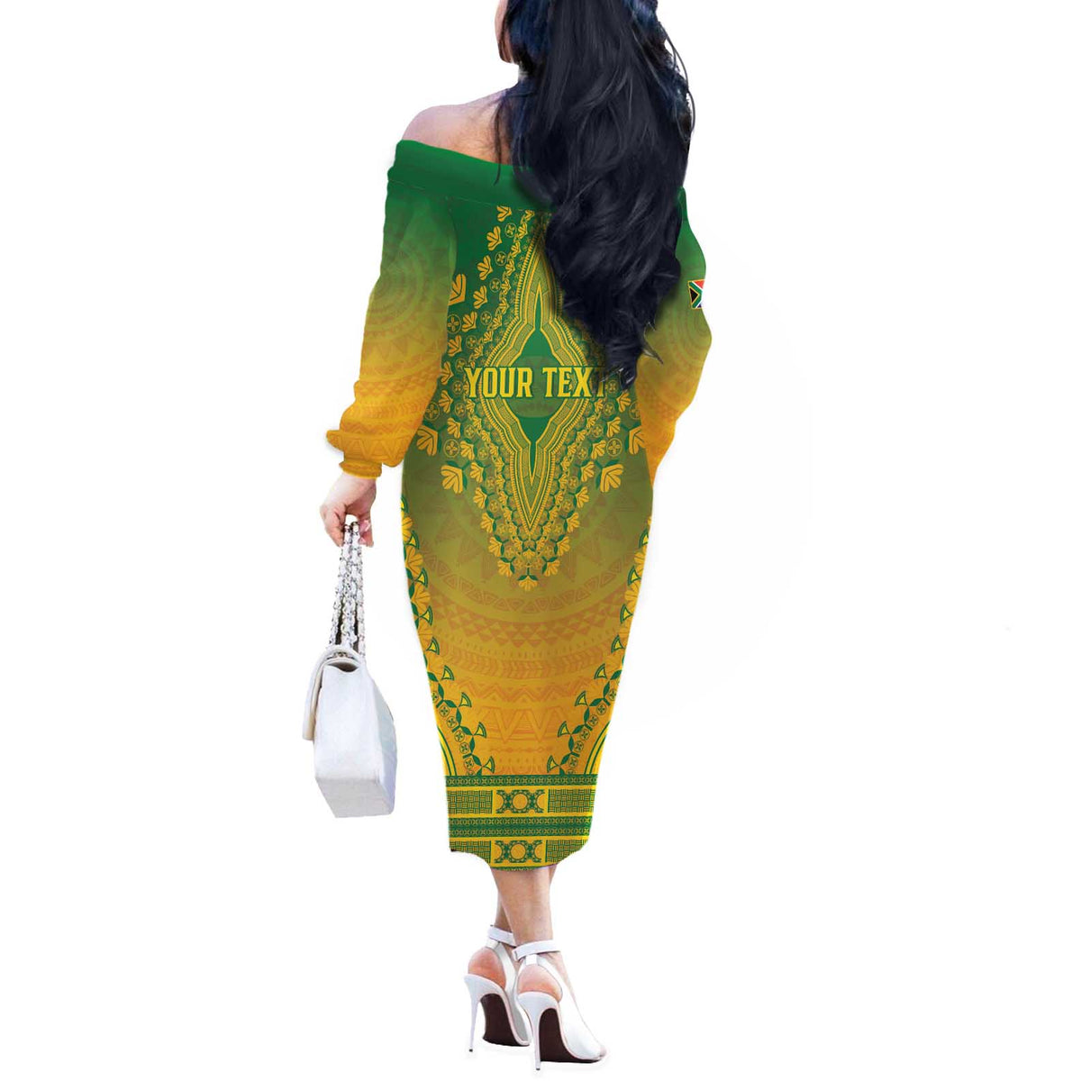 Personalized South Africa African Dashiki Off The Shoulder Long Sleeve Dress - Wonder Print Shop