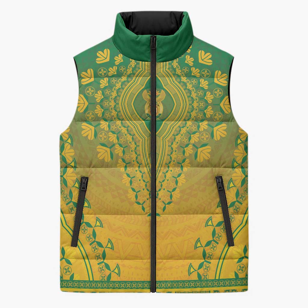 Personalized South Africa African Dashiki Sleeveless Puffer Jacket - Wonder Print Shop