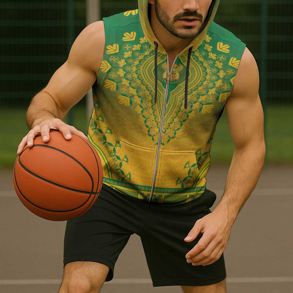 Personalized South Africa African Dashiki Sleeveless Zip Hoodie - Wonder Print Shop