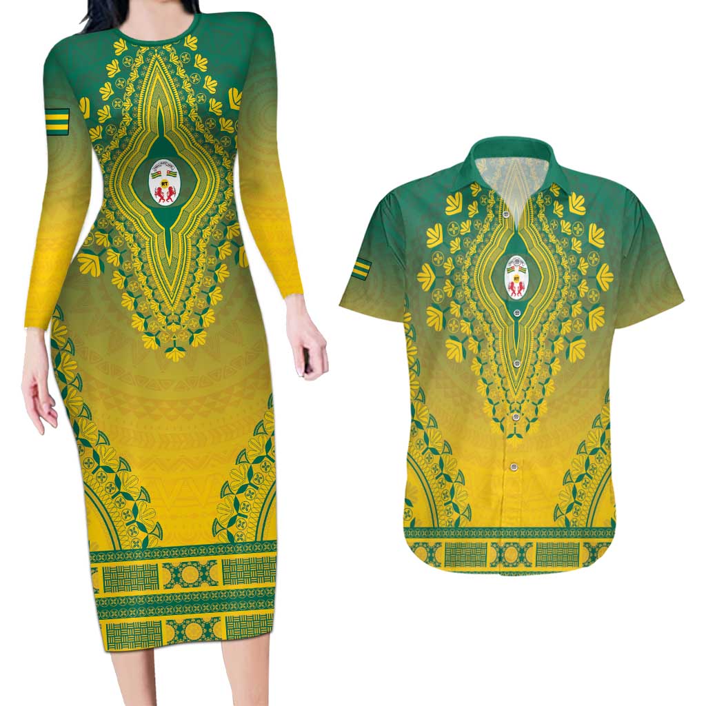 Personalized Togo African Dashiki Couples Matching Long Sleeve Bodycon Dress and Hawaiian Shirt - Wonder Print Shop