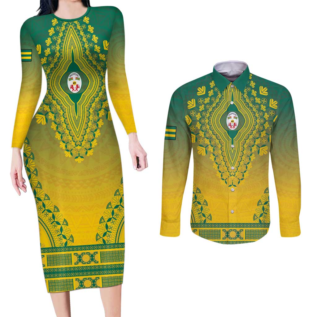 Personalized Togo African Dashiki Couples Matching Long Sleeve Bodycon Dress and Long Sleeve Button Shirt - Wonder Print Shop