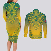 Personalized Togo African Dashiki Couples Matching Long Sleeve Bodycon Dress and Long Sleeve Button Shirt - Wonder Print Shop