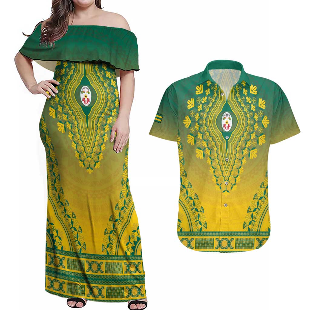 Personalized Togo African Dashiki Couples Matching Off Shoulder Maxi Dress and Hawaiian Shirt - Wonder Print Shop