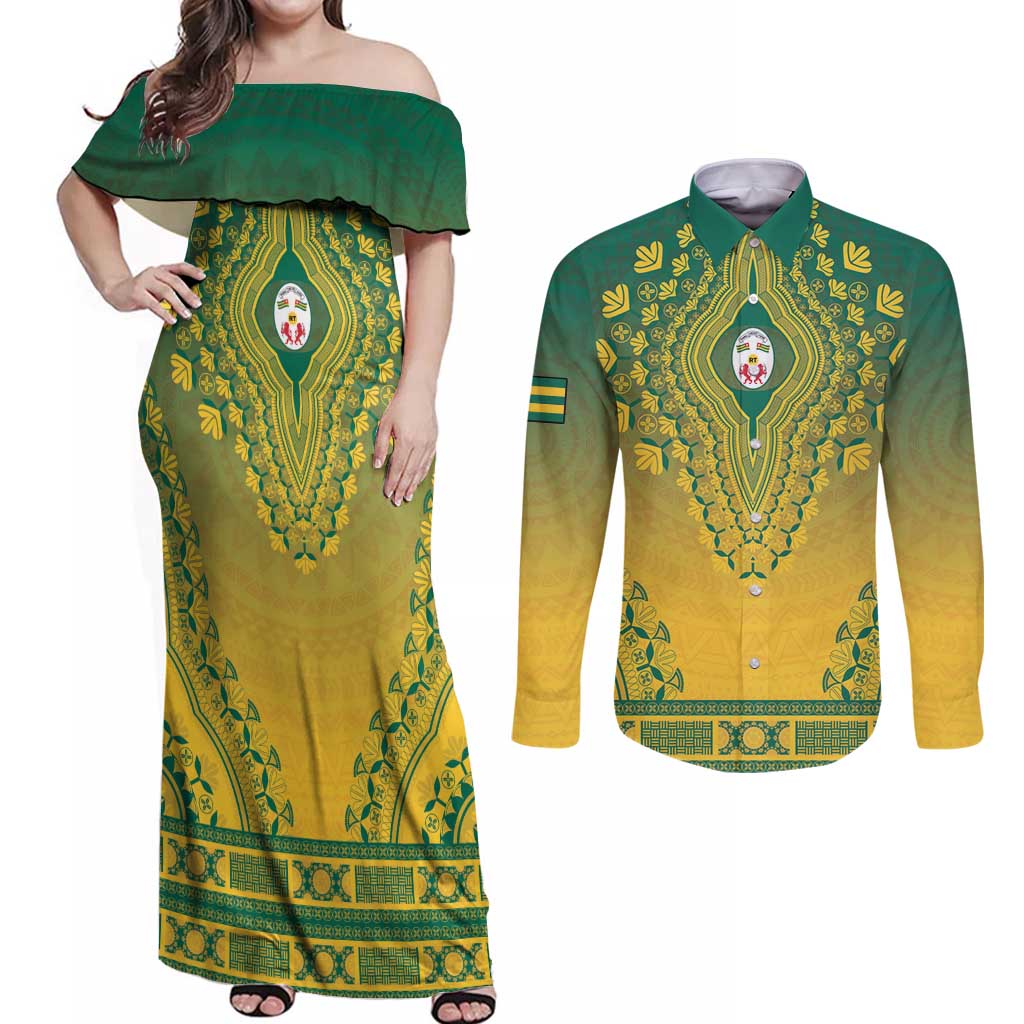 Personalized Togo African Dashiki Couples Matching Off Shoulder Maxi Dress and Long Sleeve Button Shirt - Wonder Print Shop